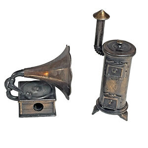 Novelty Vtg Pencil Sharpeners Die Cast Wood Stove Phonograph Dollhouse Miniature